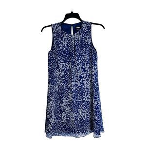 DKNY Trapeze Dress Women's Size 2 Blue Floral Sleeveless Fit & Flare Lined